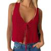 imageLILLUSORY Crochet Tops for Women Summer Vacation Outfits Beach Coverup Going Out Tie Front Spring Sweater Vest 2025 FashionRed