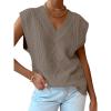 imageLILLUSORY Sweater Vest Women Trendy Cable Knit Cap Sleeve Tops 2025 V Neck Cotton Oversized Business Casual OutfitsDeepcamel