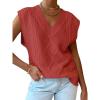 imageLILLUSORY Sweater Vest Women Trendy Cable Knit Cap Sleeve Tops 2025 V Neck Cotton Oversized Business Casual OutfitsOrange