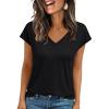 imageLILLUSORY V Neck T Shirts for Women Cap Sleeve Business Casual Tops Summer Cute Beach Vacation Clothes Basics TeesBlack