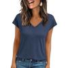imageLILLUSORY V Neck T Shirts for Women Cap Sleeve Business Casual Tops Summer Cute Beach Vacation Clothes Basics TeesNavy