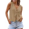 imageLILLUSORY Womens Crochet Tops Ladies Summer Vacation Outfits Beach Fashion Tank Y2K 2025 Cute Clothes Tie Front Sweater VestCoffeegrey