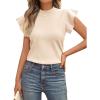 imageLILLUSORY Womens Ruffled Short Sleeve Sweater Round Neck Knitted Soft Lightweight Pullovers TopsApricot