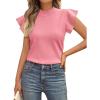 imageLILLUSORY Womens Ruffled Short Sleeve Sweater Round Neck Knitted Soft Lightweight Pullovers TopsPink