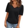 imageLILLUSORY Womens Short Sleeve Sweaters V Neck Tops Business Casual Lightweight Knit Comfy Blouses Summer Fashion Outfits 2025Black