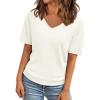 imageLILLUSORY Womens Short Sleeve Sweaters V Neck Tops Business Casual Lightweight Knit Comfy Blouses Summer Fashion Outfits 2025White