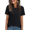 imageLILLUSORY Womens Short Sleeve Tops Work Summer Spring TShirts Vacation Trendy Business Casual Blouses Textured Clothes 2025Black