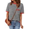 imageLILLUSORY Womens Striped Short Sleeve Sweater Pullover Shirts with Chest PocketRed Black