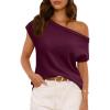imageLILLUSORY Womens Summer Fashion Off The Shoulder Sweaters Vacation Trendy Going Out Tops Lightweight Knit Pullover 2025Winered