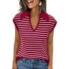 imageLILLUSORY Womens V Neck Cap Sleeve Sweater Vest Sleeveless Collared Striped Knit Tank Tops 2025 Casual Trendy OutfitsRedwhite