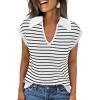 imageLILLUSORY Womens V Neck Cap Sleeve Sweater Vest Sleeveless Collared Striped Knit Tank Tops 2025 Casual Trendy OutfitsWhiteblack