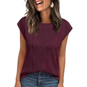 imageLILLUSORY Dressy Casual Blouses for Women 2025 Summer Trendy Tops Cap Short Sleeve TShirts Cute Shirt Work Clothes SpringWinered