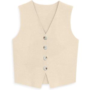 imageLILLUSORY Sweater Vest Women Dressy Button Up Sweater Tank Tops 2025 Knit Work Business Casual OutfitsBeige