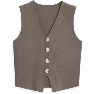 imageLILLUSORY Sweater Vest Women Dressy Button Up Sweater Tank Tops 2025 Knit Work Business Casual OutfitsDeepcamel