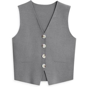imageLILLUSORY Sweater Vest Women Dressy Button Up Sweater Tank Tops 2025 Knit Work Business Casual OutfitsGray