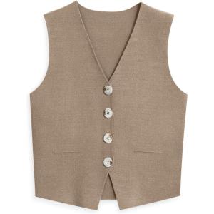 imageLILLUSORY Sweater Vest Women Dressy Button Up Sweater Tank Tops 2025 Knit Work Business Casual OutfitsLightcamel