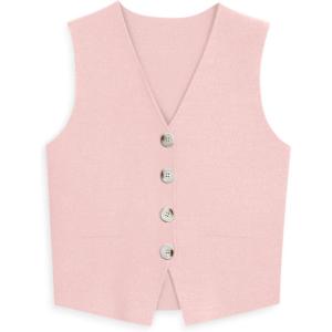 imageLILLUSORY Sweater Vest Women Dressy Button Up Sweater Tank Tops 2025 Knit Work Business Casual OutfitsLightpink