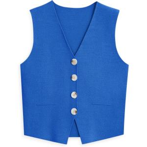 imageLILLUSORY Sweater Vest Women Dressy Button Up Sweater Tank Tops 2025 Knit Work Business Casual OutfitsRoyalblue