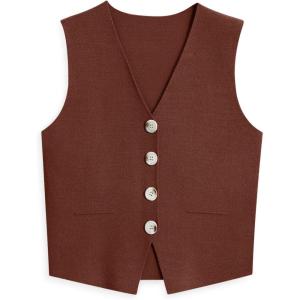imageLILLUSORY Sweater Vest Women Dressy Button Up Sweater Tank Tops 2025 Knit Work Business Casual OutfitsRust