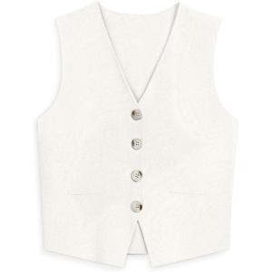 imageLILLUSORY Sweater Vest Women Dressy Button Up Sweater Tank Tops 2025 Knit Work Business Casual OutfitsWhite