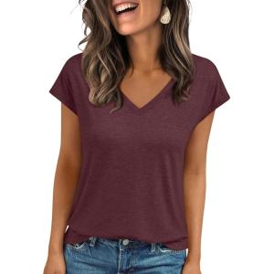 imageLILLUSORY V Neck T Shirts for Women Cap Sleeve Business Casual Tops Summer Cute Beach Vacation Clothes Basics TeesWinered