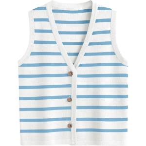 imageLILLUSORY Vest Tops for Women 2025 Fall Outfits Striped Sweaters Button Up Casual Shirts Blouses Jacket Fashion ClothesWhitesky