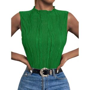 imageLILLUSORY Womens Mock Neck Business Casual Tank Tops Sleeveless Ruched Work Blouse Fitted 2025 Trendy ShirtsGreen