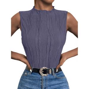 imageLILLUSORY Womens Mock Neck Business Casual Tank Tops Sleeveless Ruched Work Blouse Fitted 2025 Trendy ShirtsPurple