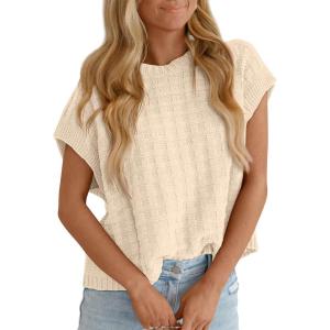 imageLILLUSORY Womens Summer Short Sleeve Sweater Vest Cap Sleeve Casual Crewneck Lightweight Knit Tops Pullover Tank Top