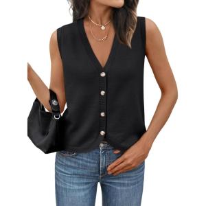 imageLILLUSORY Womens Vest Tops Knit Sleeveless Sweaters Button Down V Neck Casual Clothes Trendy Summer Outfits 2025Black