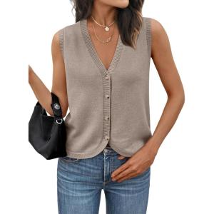 imageLILLUSORY Womens Vest Tops Knit Sleeveless Sweaters Button Down V Neck Casual Clothes Trendy Summer Outfits 2025Flowergrey