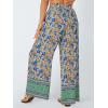 imageLILLUSORY Womens Boho Wide Leg Pants High Waist Adjustable Casual Palazzo Trousers Floral Beach Vacation Clothes 2025 Floral Green M