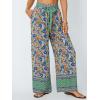 imageLILLUSORY Womens Boho Wide Leg Pants High Waist Adjustable Casual Palazzo Trousers Floral Beach Vacation Clothes 2025 Floral Green M
