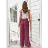 imageLILLUSORY Womens Linen Summer Palazzo Pants Flowy Wide Leg Beach Pants with PocketsBerry