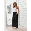 imageLILLUSORY Womens Linen Summer Palazzo Pants Flowy Wide Leg Beach Pants with PocketsBlack
