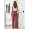 imageLILLUSORY Womens Linen Summer Palazzo Pants Flowy Wide Leg Beach Pants with PocketsBrick Red