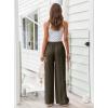 imageLILLUSORY Womens Linen Summer Palazzo Pants Flowy Wide Leg Beach Pants with PocketsCoffee
