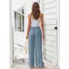 imageLILLUSORY Womens Linen Summer Palazzo Pants Flowy Wide Leg Beach Pants with PocketsDusty Blue