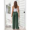 imageLILLUSORY Womens Linen Summer Palazzo Pants Flowy Wide Leg Beach Pants with PocketsForest Green