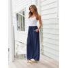 imageLILLUSORY Womens Linen Summer Palazzo Pants Flowy Wide Leg Beach Pants with PocketsNavy Blue