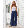 imageLILLUSORY Womens Linen Summer Palazzo Pants Flowy Wide Leg Beach Pants with PocketsNavy Blue