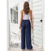 imageLILLUSORY Womens Linen Summer Palazzo Pants Flowy Wide Leg Beach Pants with PocketsNavy Blue