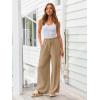 imageLILLUSORY Womens Linen Summer Palazzo Pants Flowy Wide Leg Beach Pants with PocketsTan