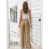 imageLILLUSORY Womens Linen Summer Palazzo Pants Flowy Wide Leg Beach Pants with PocketsTan