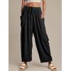 imageLILLUSORY Womens Linen Wide Leg Pants 2025 Casual Loose Lightweigt Beach Palazzo Harem PantsBlack
