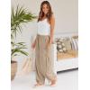imageLILLUSORY Womens Linen Wide Leg Pants 2025 Casual Loose Lightweigt Beach Palazzo Harem PantsKhaki