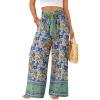 imageLILLUSORY Womens Boho Wide Leg Pants High Waist Adjustable Casual Palazzo Trousers Floral Beach Vacation Clothes 2025 Floral Green M