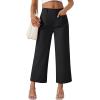 imageLILLUSORY Womens Linen Pants Lightweight Summer Wide Leg Cropped Capris PantsBlack