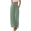 imageLILLUSORY Womens Linen Summer Palazzo Pants Flowy Wide Leg Beach Pants with PocketsSage