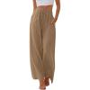 imageLILLUSORY Womens Linen Summer Palazzo Pants Flowy Wide Leg Beach Pants with PocketsTan